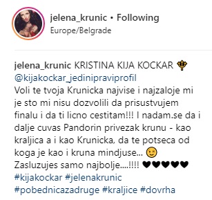 NISU ME PUSTILI U STUDIO: Jelena Krunić emotivnom porukom čestitala Kiji Kockar pobedu! 1 jelena krunic