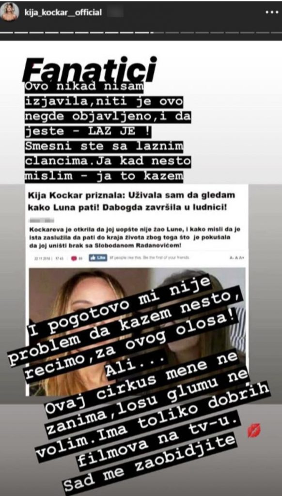 KIJA SE PRVI PUT OGLASILA POVODOM LUNINOG UČEŠĆA U ZADRUZI 2: Nije mi problem da komentarišem tog ološa, ali lošu glumu ne volim 1 kija izjava demant