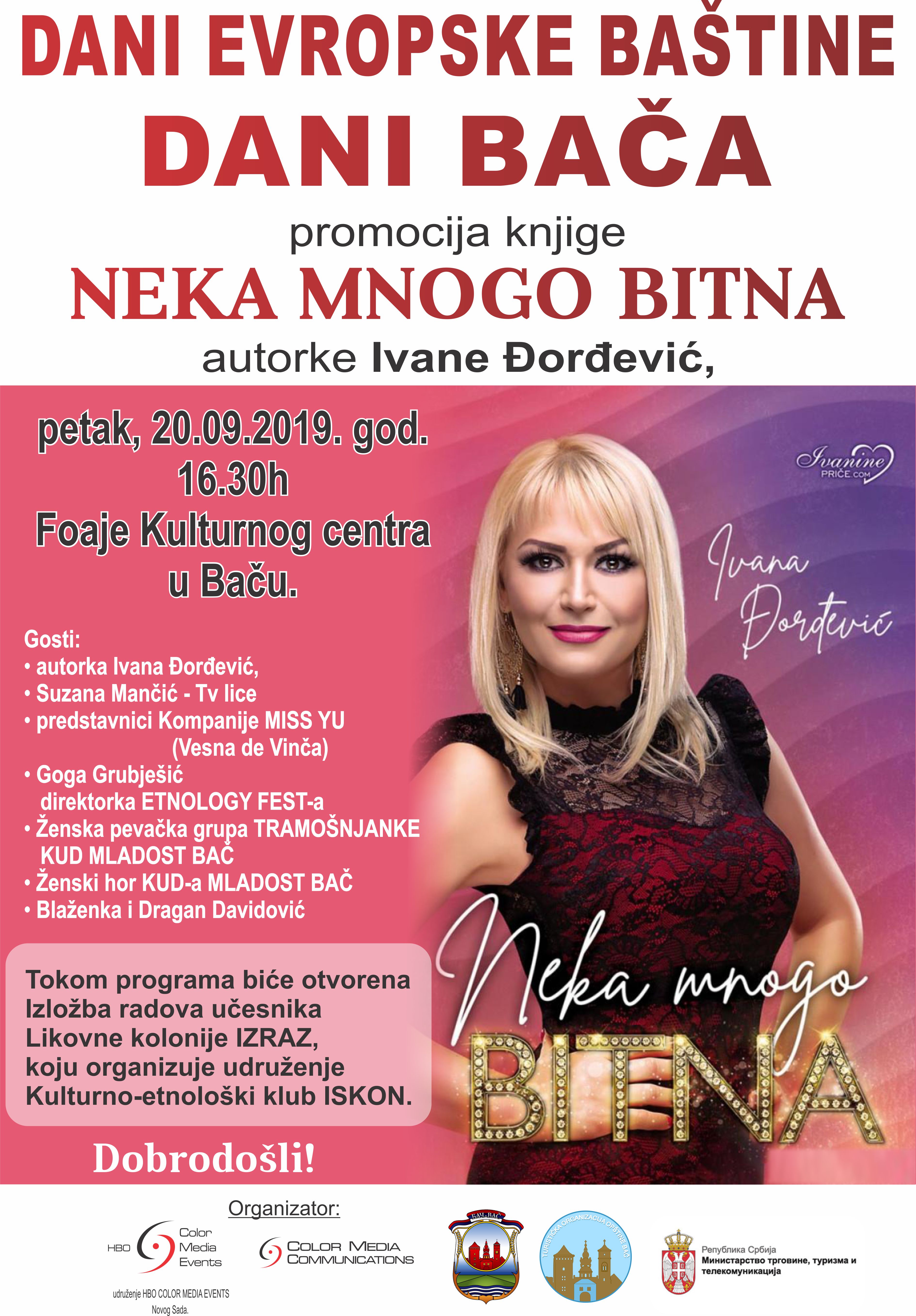 Promocija knjige “Neka mnogo bitna” na Danima evropske baštine u Baču 1 dani baca plakat Ivana Đorđević