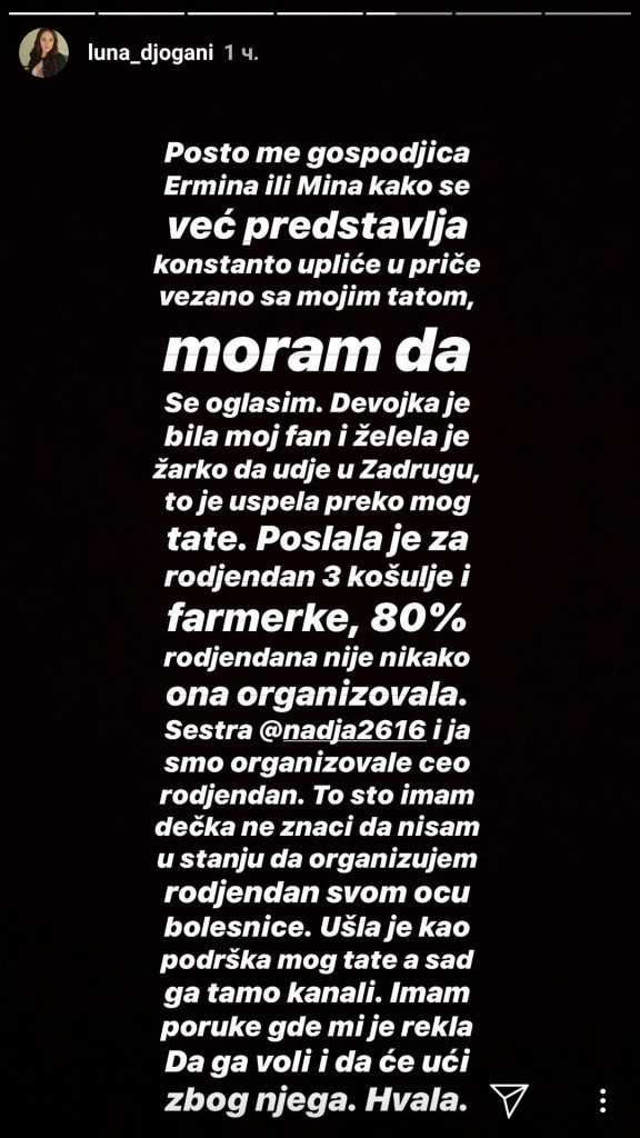 ZAŠTITILA OCA GAGIJA: Luna Đogani odgovorila na prozivke Ermine Pašović 1 Luna Djogani Screenshot 2