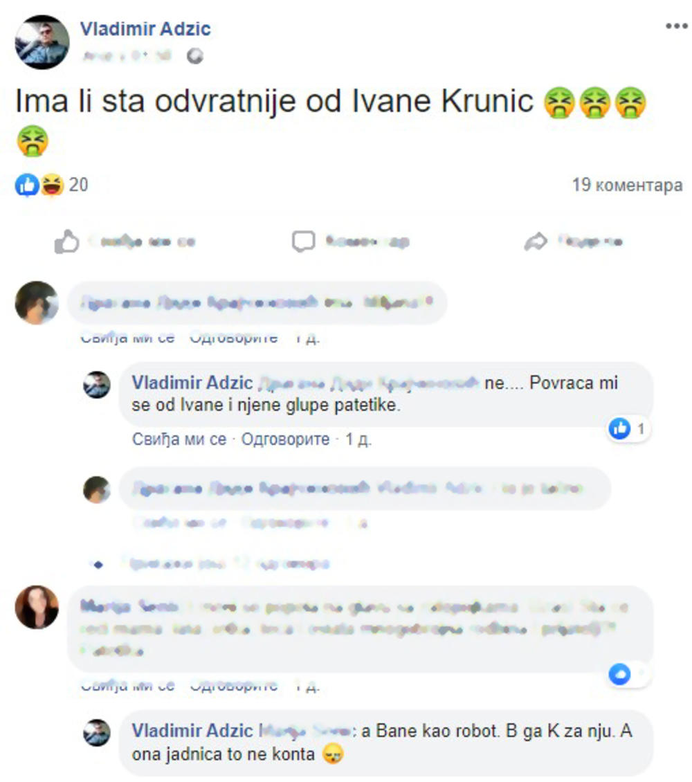 VLADIMIR ADŽIĆ OPLEO PO BIVŠOJ CIMERKI: Ima li šta odvratnije od Ivane Krunić?! 1 zadruga1