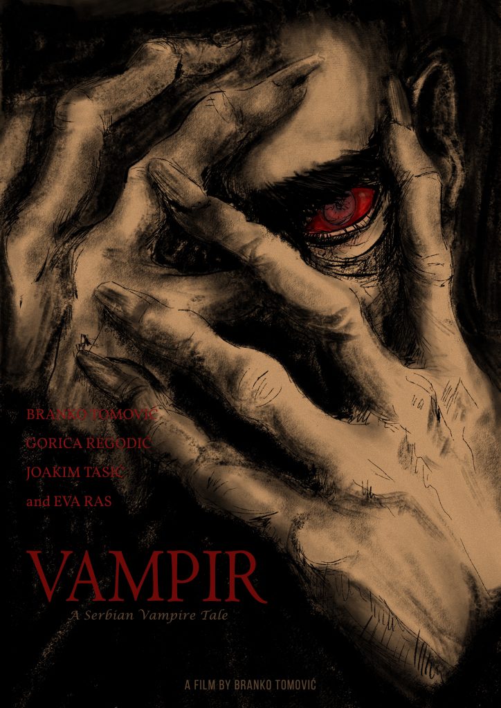 Eva Ras, Gorica Regodić i Joakim Tasić u evropskom hororu "Vampir" Branka Tomovića 1 Vampir teaser poster april2020