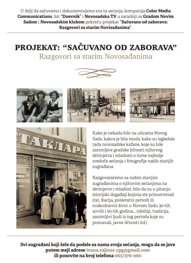 Projekat: "Sačuvano od zaborava": Razgovori sa starim Novosađanima 1 sacuvano od zaborava ns