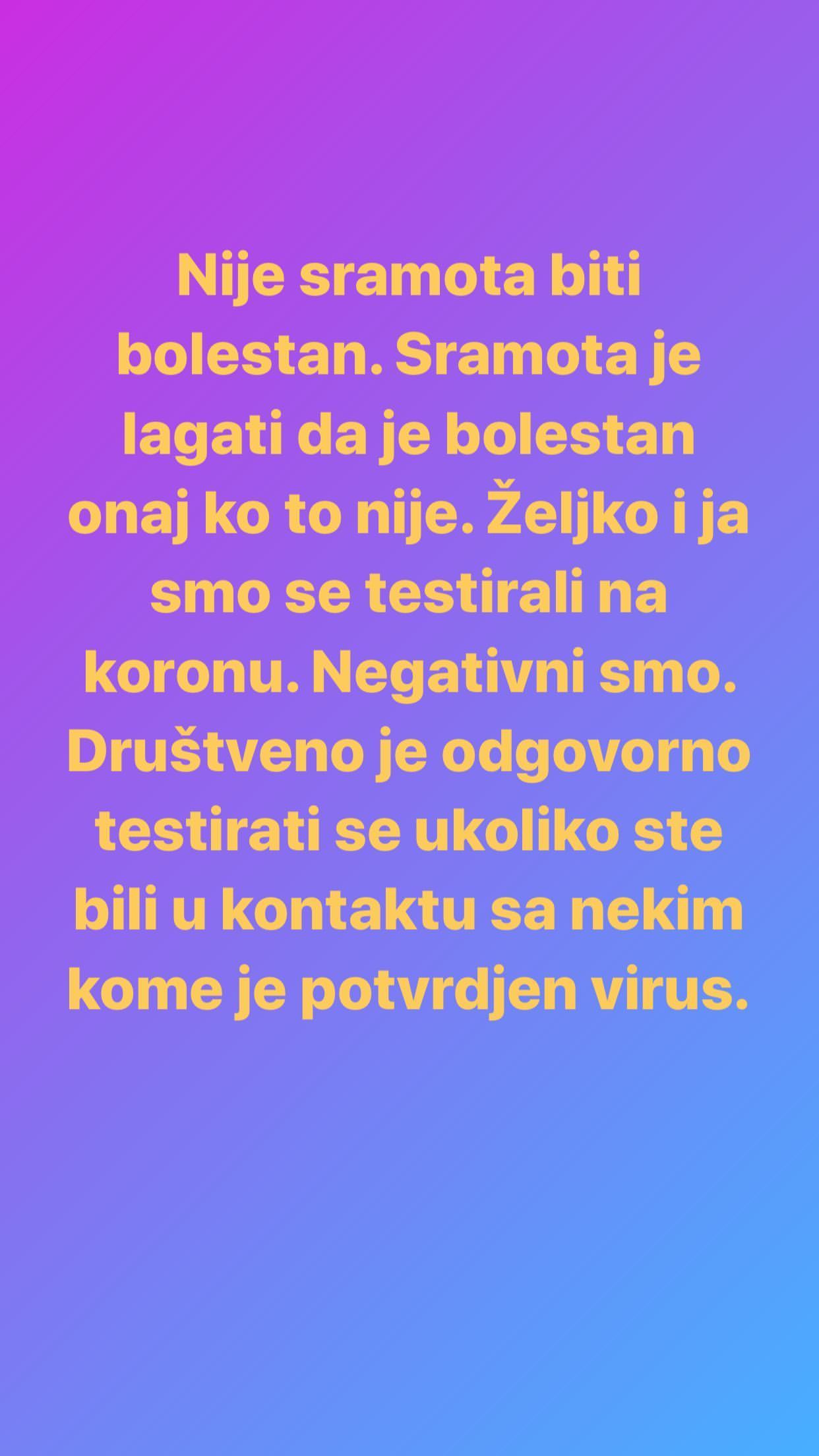 UZORCI NEGATIVNI NA COVID-19: Jovana i Željko Joksimović nisu zaraženi koronom, voditeljka se oglasila oštrom porukom! (FOTO) 1 jovana