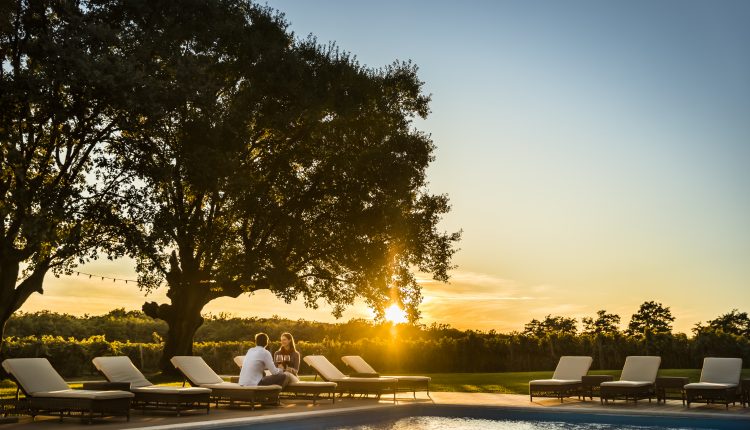 Outdoor pool sunset