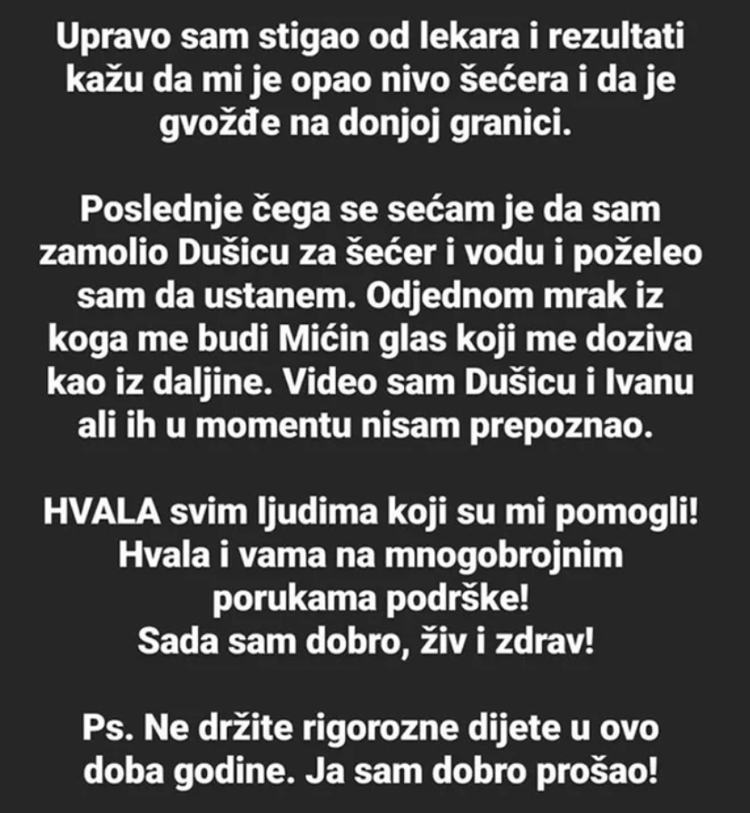 NE DRŽITE RIGOROZNE DIJETE, JA SAM DOBRO PROŠAO: Mirko Gavrić oglasio se posle pada u nesvest (FOTO) 1 mirko lekar