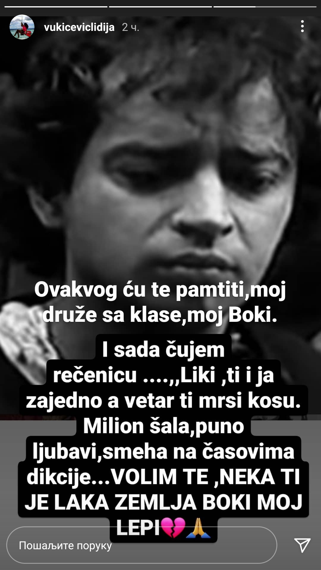 LIKI, TI I JA ZAJEDNO, A VETAR TI MRSI KOSU: Lidija Vukićević emotivnim rečima oprostila se od Borivoja Kandića (FOTO) 1 Lidija Vukićević objava