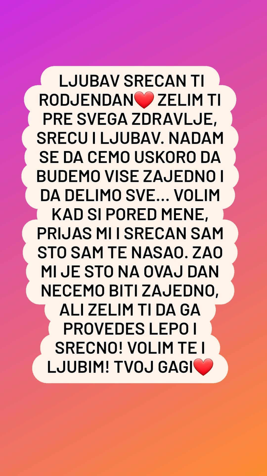 VOLIM TE, SREĆAN SAM ŠTO SAM TE NAŠAO: Gagi Đogani uputio rođendansku čestitku devojci (FOTO) 1 gagi 1