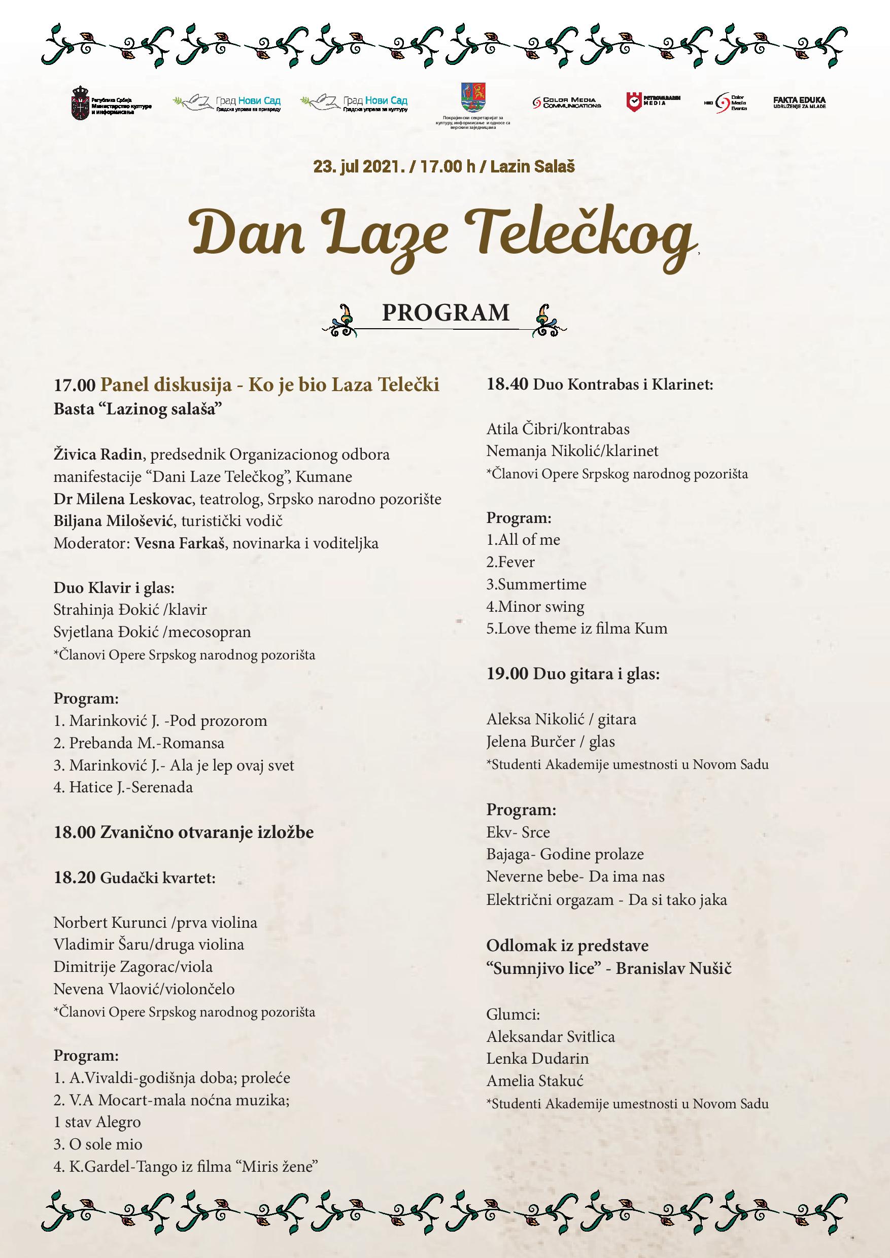 "Dan Laze Telečkog" organizovan u čast velikana srpskog glumišta 66 LT Plakat program page 001