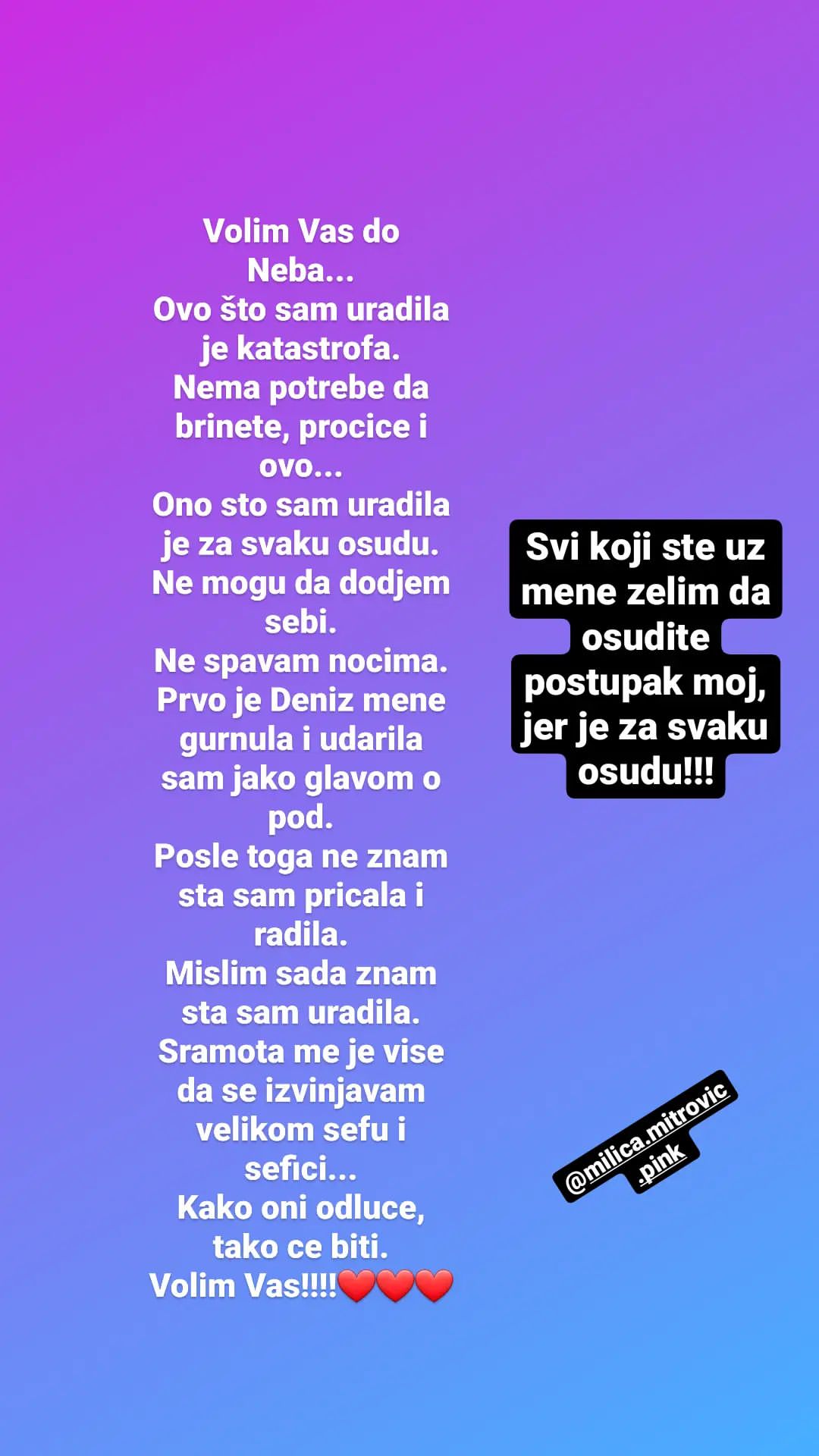 IZVINJAVAM SE VELIKOJ ŠEFICI, VOLIM VAS DO NEBA: Miljana Kulić pokazala lekarske nalaze i uputila otvoreno pismo Milici Mitrović (FOTO) 1 miljana pismo