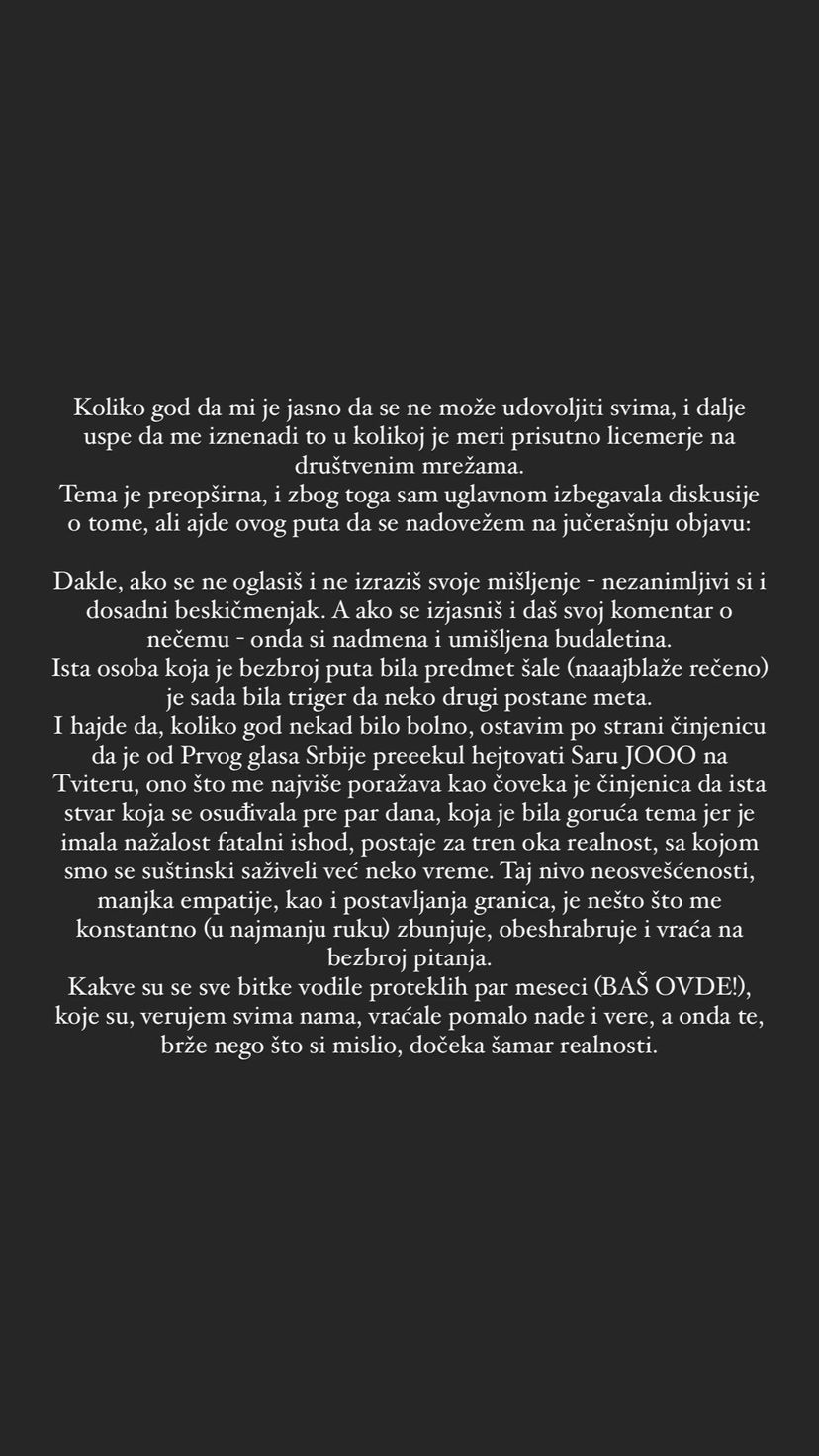 ČIM KAŽEŠ SVOJE MIŠLJENJE ODMAH SI UMIŠLJENA BUDALA: Sara Jovanović oglasila se nakon niza negativnih komentara zbog šale na račun Maje Nikolić (FOTO) 1 sara jovanovic 2
