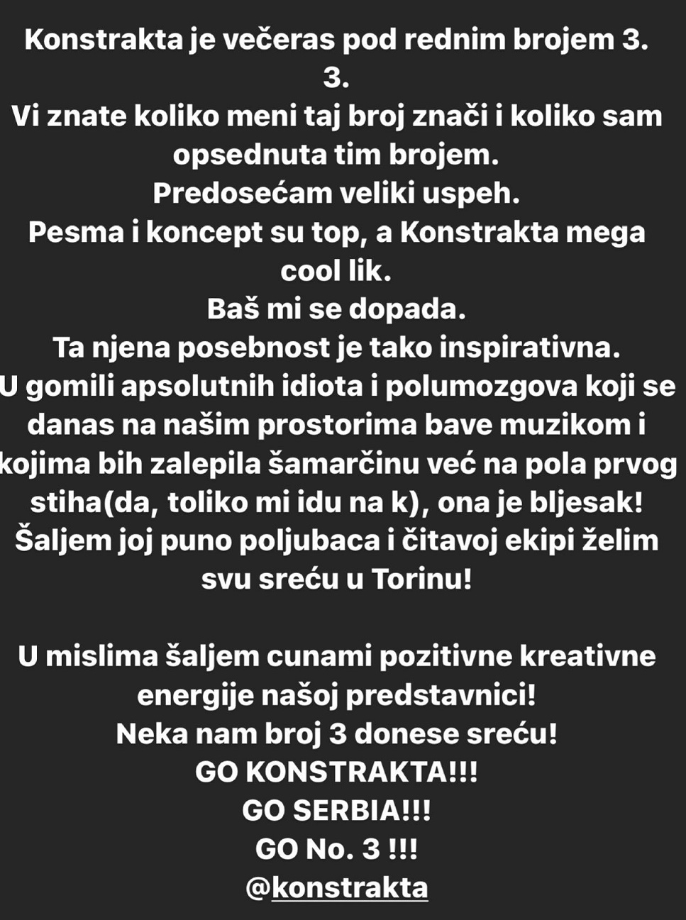 PREDOSEĆAM VELIKI USPEH I ŠALJEM CUNAMI POZITIVNE ENERGIJE: Jelena Karleuša pružila veliku podršku Konstrakti (FOTO) 1 JK