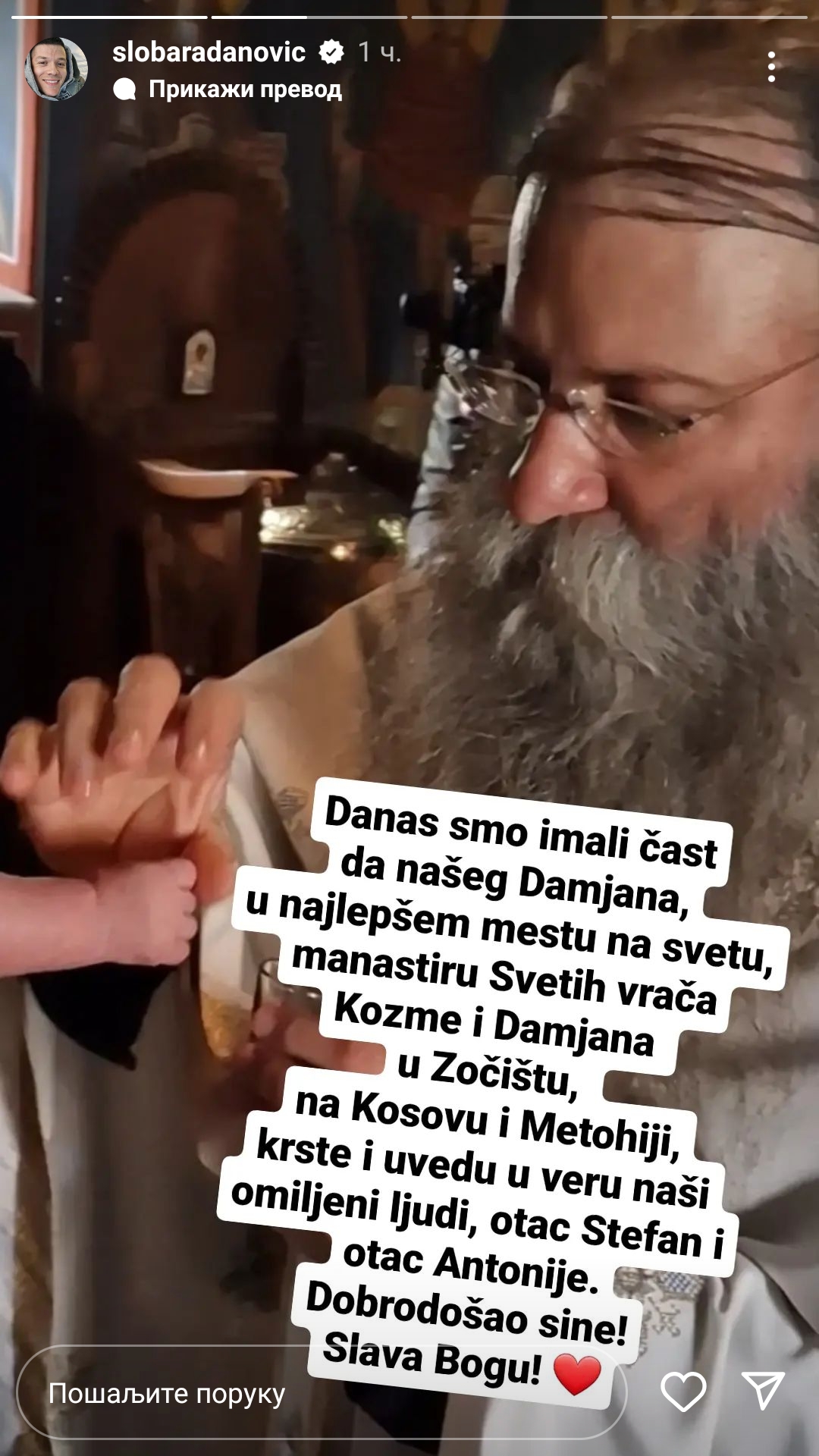 POSEBAN DAN ZA ZALJUBLJENI PAR: Jelena i Sloba Radanović krstili sina Damjana (FOTO) 1 Sloba Radanovic objava