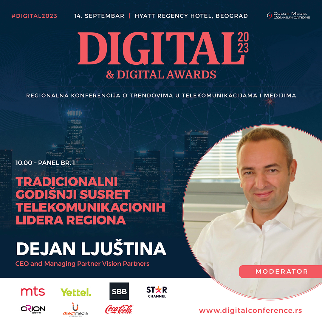 DIGITAL 2023: Panel 1 - Tradicionalni godišnji susret telekomunikacionih lidera regiona 1 Panel 1 Ljustina